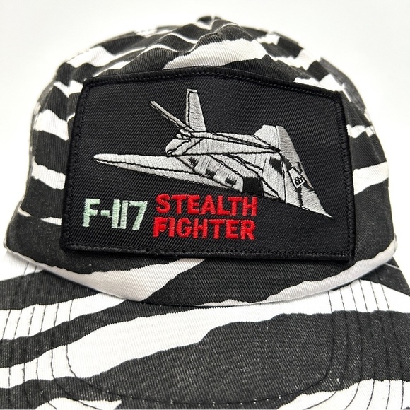 Vintage Rare 90s ZEBRA F-117A Stealth Fighter Trucker Hat Snap Back Baseball Cap - Picture 3 of 9
